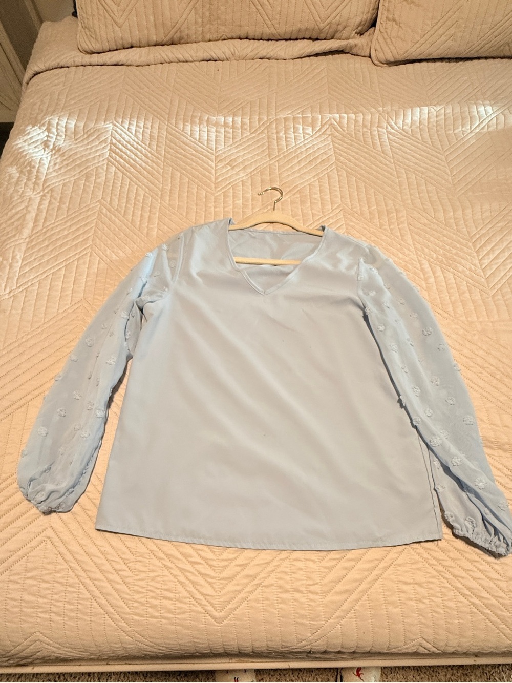 SHEIN Light Blue Swiss Dot Balloon Sleeve Blouse Size Small